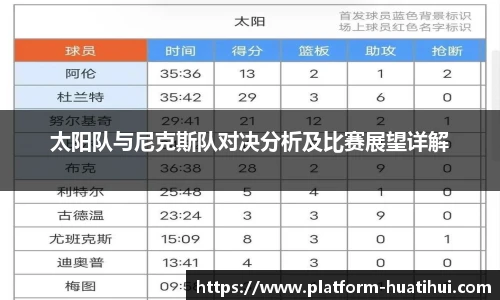 太阳队与尼克斯队对决分析及比赛展望详解